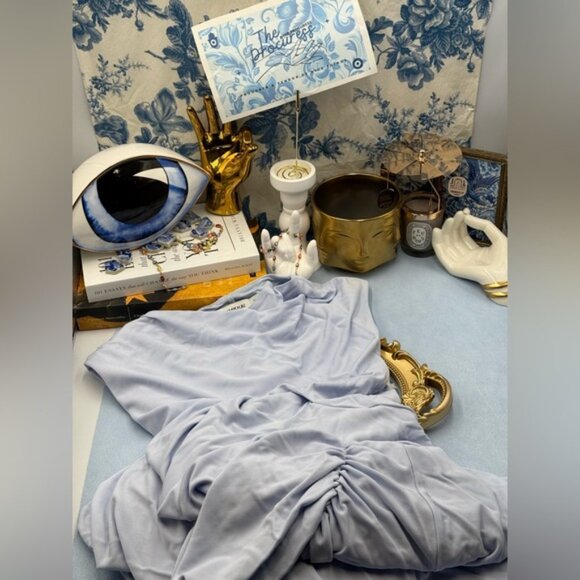 🆕 SIMKHAI 🧿 NWOT Acacia Draped Ruched Jersey Midi Dress, Blue Haze - Sz XS - Picture 2 of 15